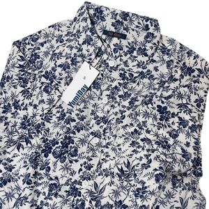 NEW‎ YumiDay Men's Floral Print Shirt White Blue Short Sleeve Button Down Size S